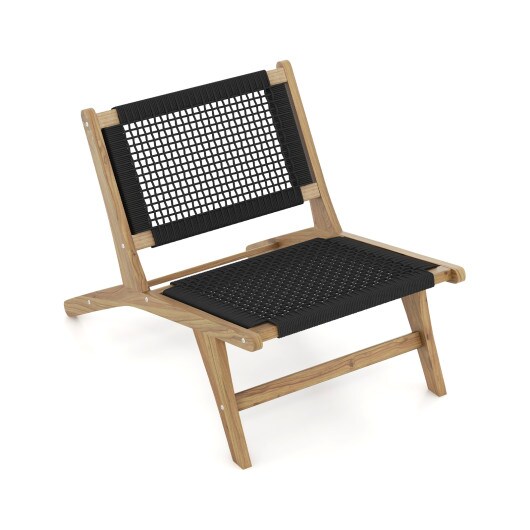 Indoor Outdoor Teak Wooden Chair with Handwoven Cordage Seat and Backrest - 36.5&#x22; x 23.5&#x22; x 25.5&#x22; (L x W x H)