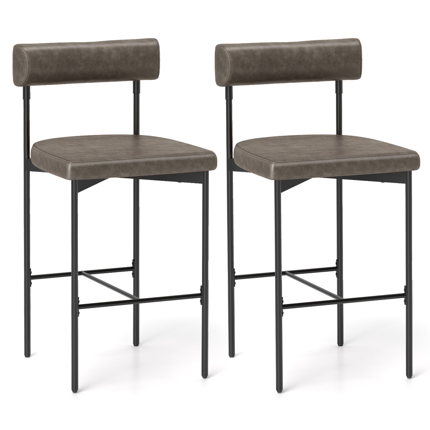 Set of 2 20-Inch Upholstered Bar Stools with Backrest for Counter Height Seating