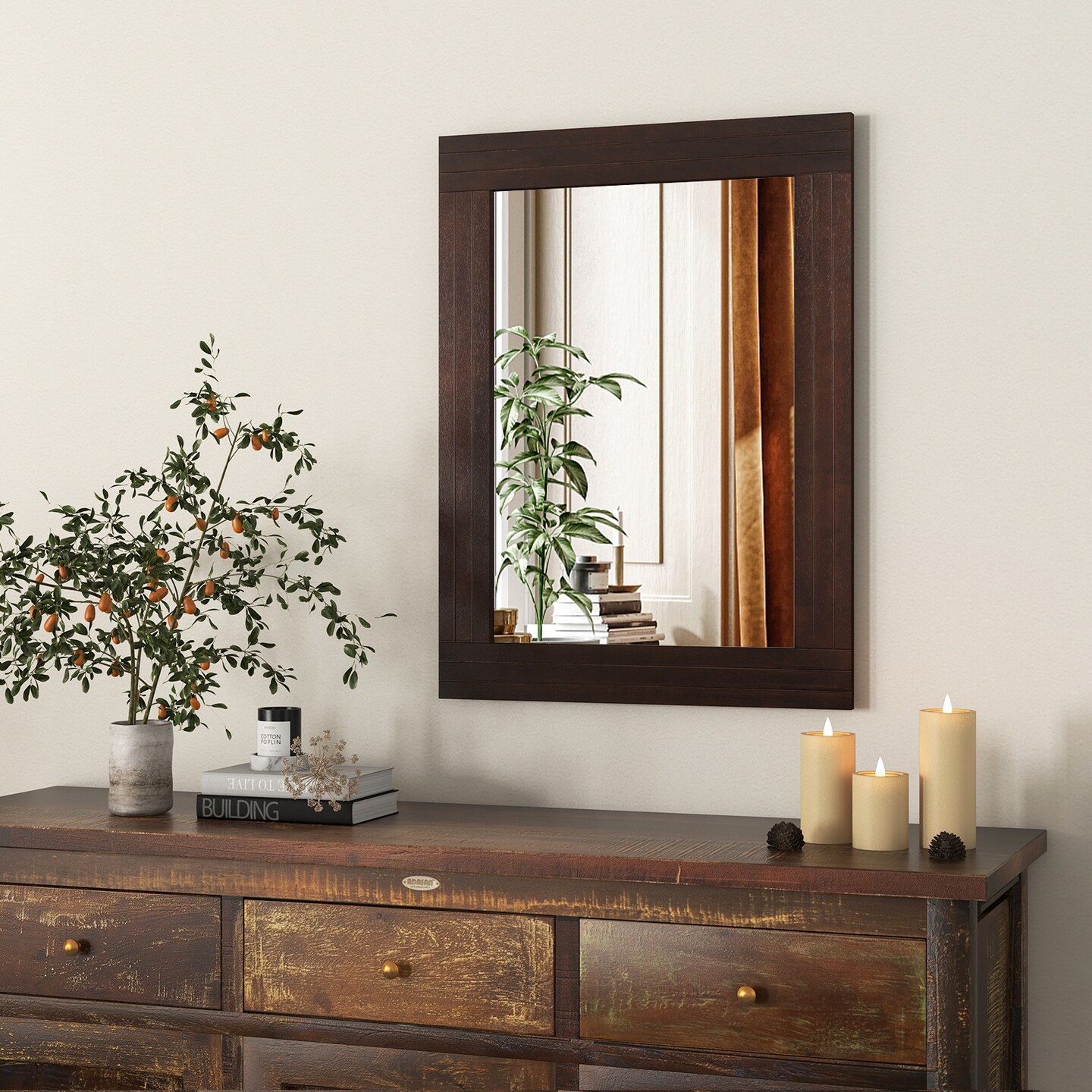 Wood Framed Wall Mirror for Bedroom Living Room Vanity Entryway - 32&#x22; x 24&#x22; (L x W)