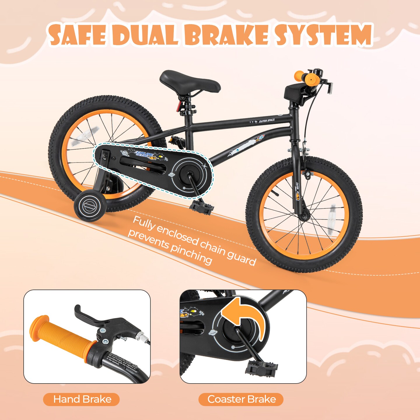 16-Inch Kids Bike Bicycle for Boys Girls 4-7 Adjustable with High Carbon Steel Frame - 45&#x22; x 21&#x22;x 28.5&#x22; (L x W x H)