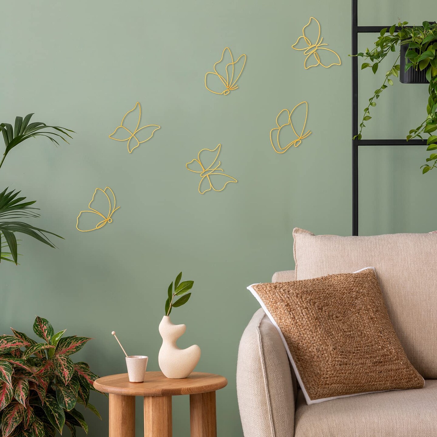 Hotop 6 Pieces Metal Butterfly Wall Decor Metal Wall Art Heart Hanging Decorations Wire Flowers Decor Wall Decals for Kitchen Bathroom Indoor Outdoor Wedding Birthday Party (Gold,Butterfly)