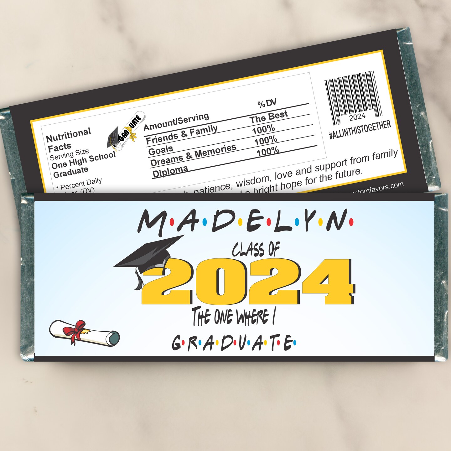 Personalized Graduation Candy Bar Wrappers - Custom High School or College Party Favors for Table Decorations or Gift Bags (Set of 12)(WG43) | MakerPlace by Michaels for Graduation Candy Bar Wrappers Free Printable