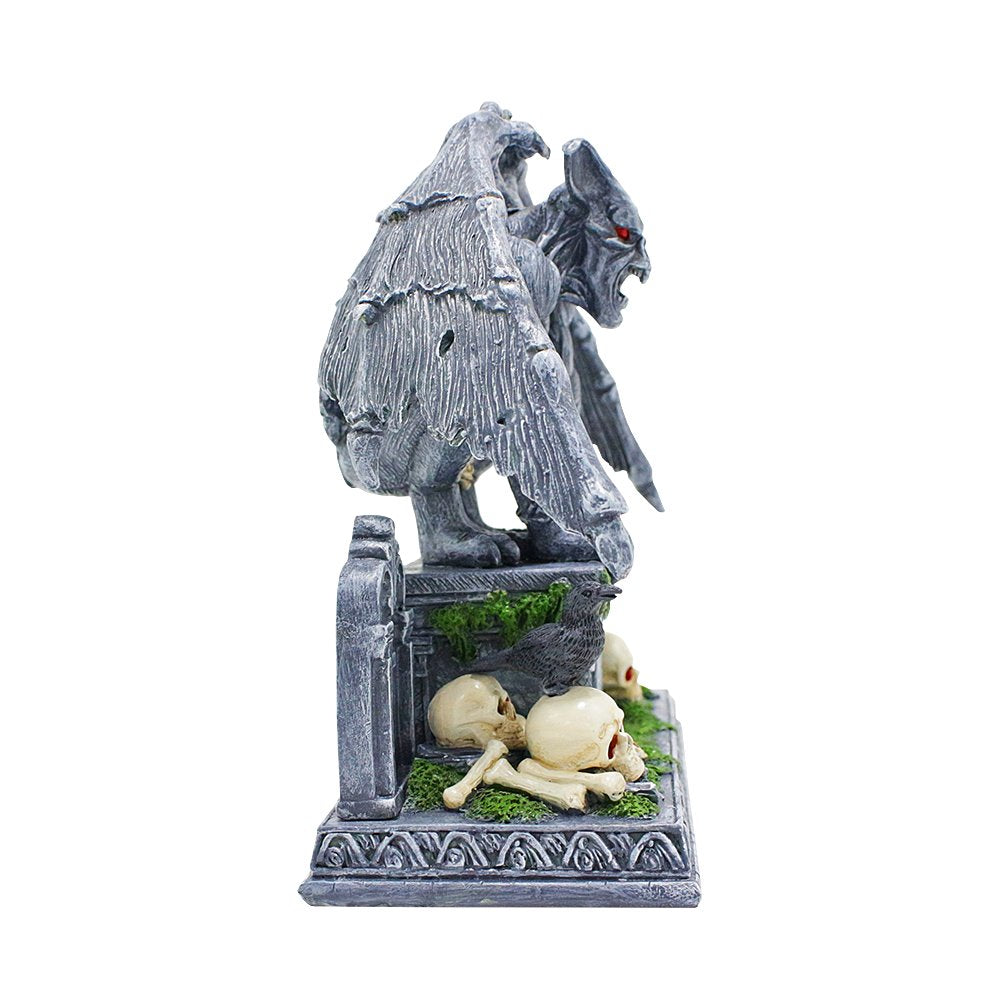 Grave Guardian Gargoyle Figurine, 7&#x22; Solar Powered Gothic Halloween Garden Statue