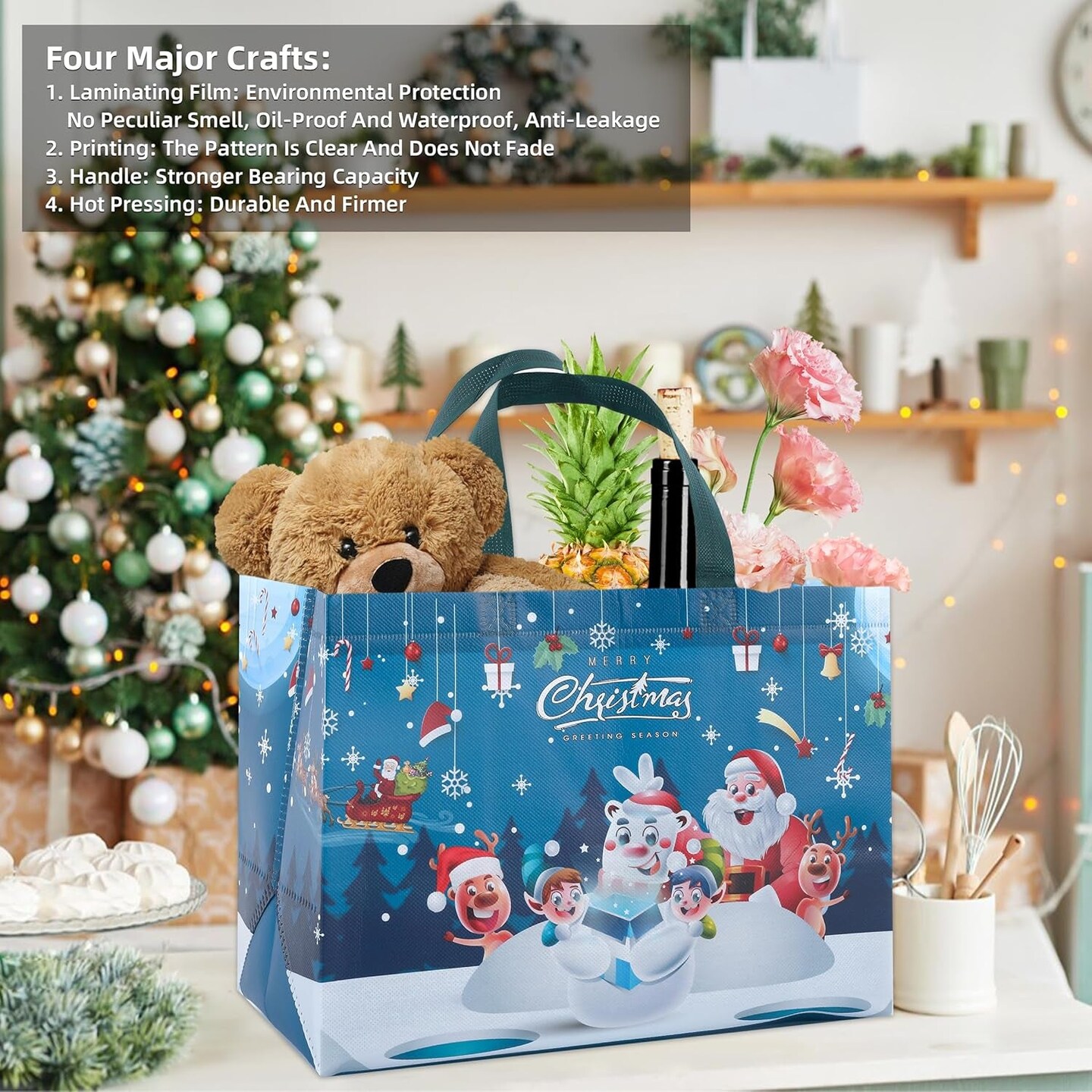 Christmas Gift Bags,9 Pcs Christmas Tote Bags with Handles for Shopping,Grocery Bags,Gifts Wrapping,Christmas Party Supplies Decorations,12.7&#x22;*9.8&#x22;*6.7&#x22; Reusable Gift Bags.