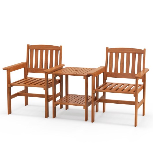 3 Piece Patio Bistro Table and Chairs Set with Umbrella Hole - 24.5&#x22; x 23.5&#x22; x 34.5&#x22; (L x W x H)