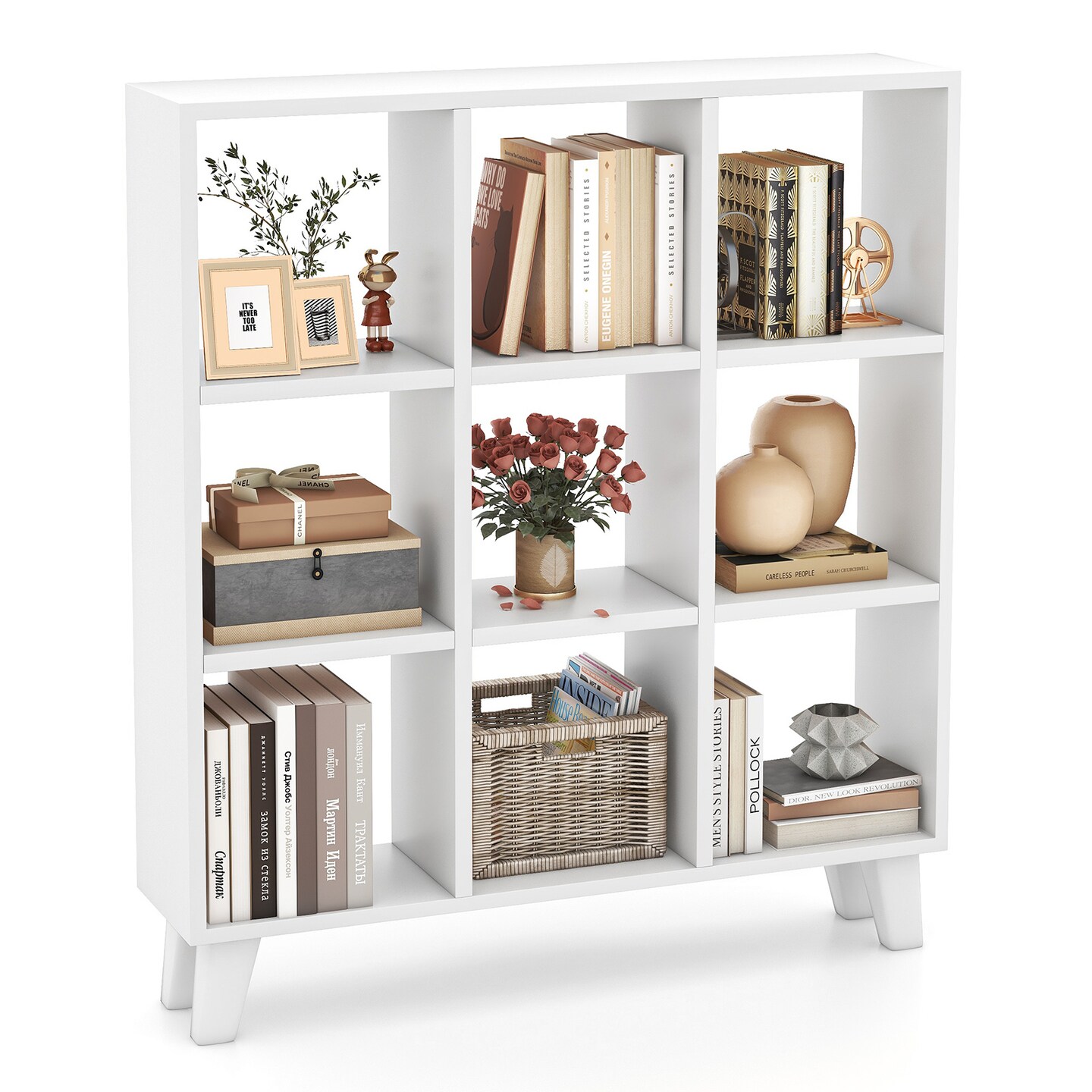 9-Cube Bookcase with 6 Removable Shelves and Raised Support Feet