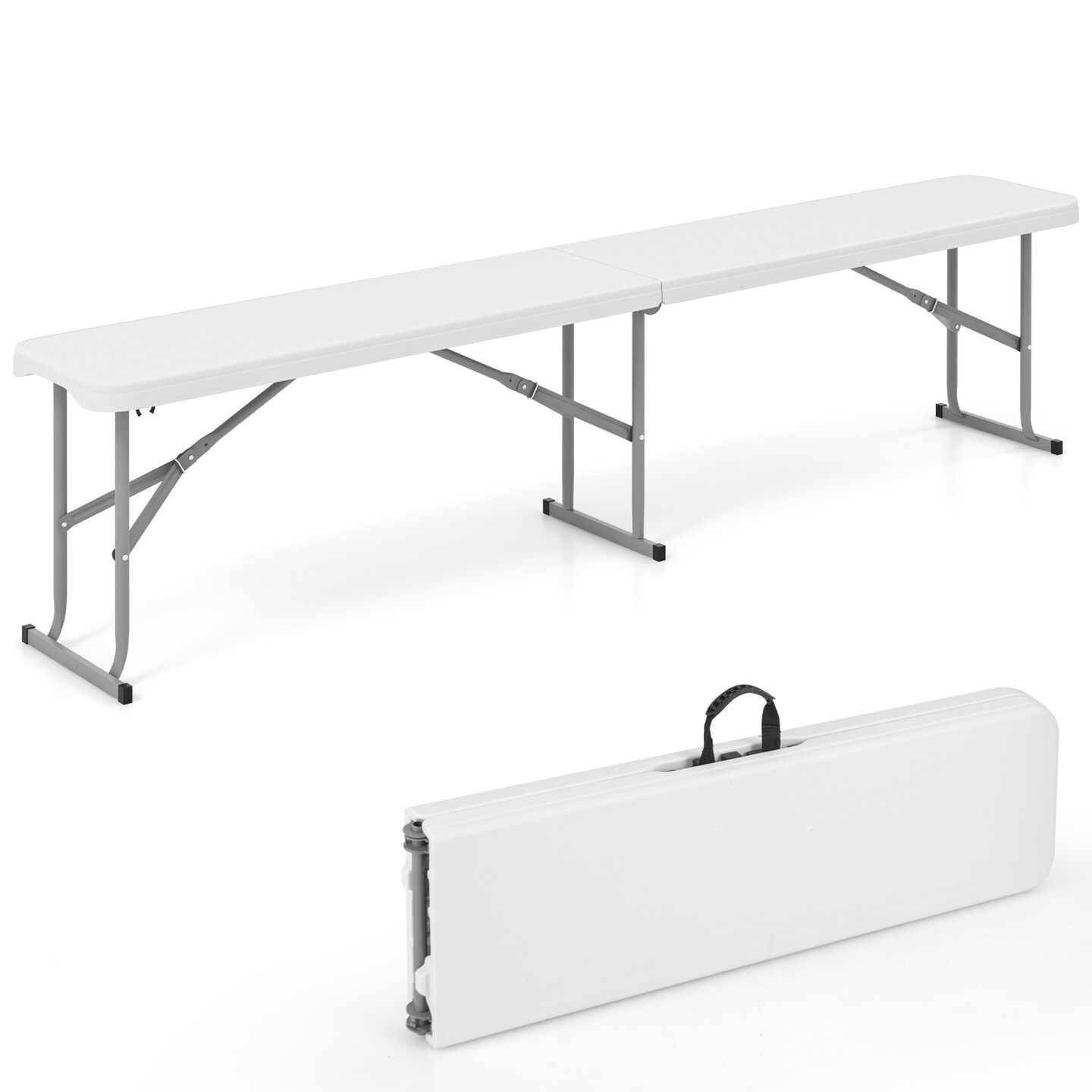 6 Feet Plastic Folding Bench Picnic Camping Dining Seat with Carrying Handle - 72&#x22; x 11&#x22; x 17&#x22; (L x W x H)