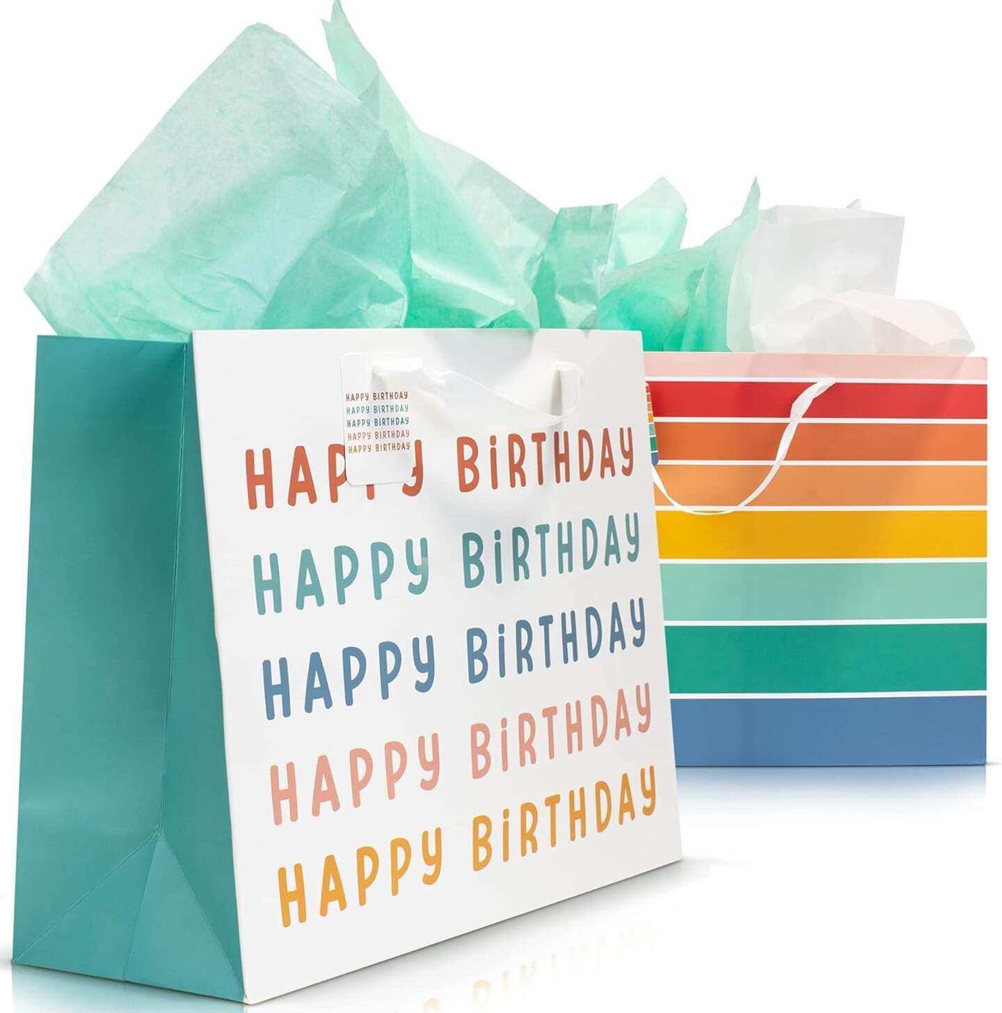 Beautiful Birthday Gift Bags Set of 2 - Large 16&#x22; Bags with Handles Incl. Matching Tissue Paper, Cards &#x26; Stickers - Reusable and Perfect for Presents&#x2026;