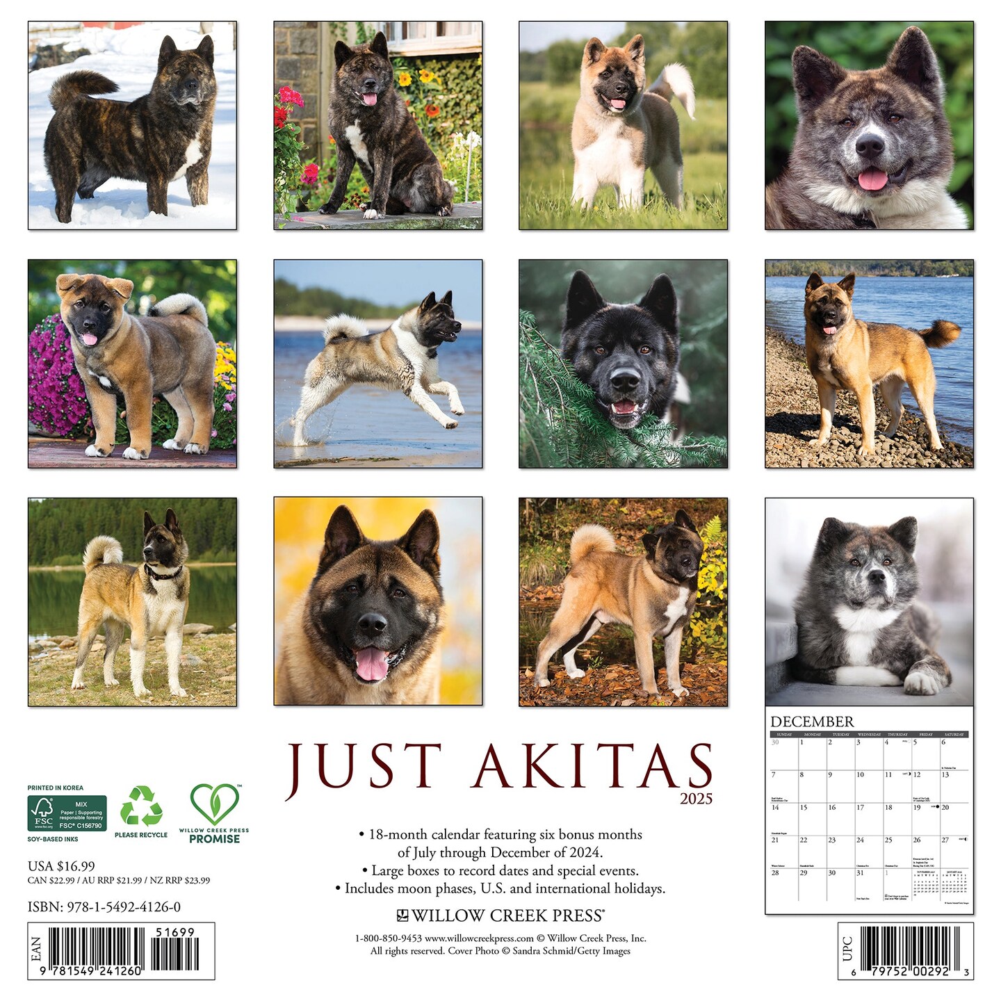 Akitas 2025 Wall Calendar