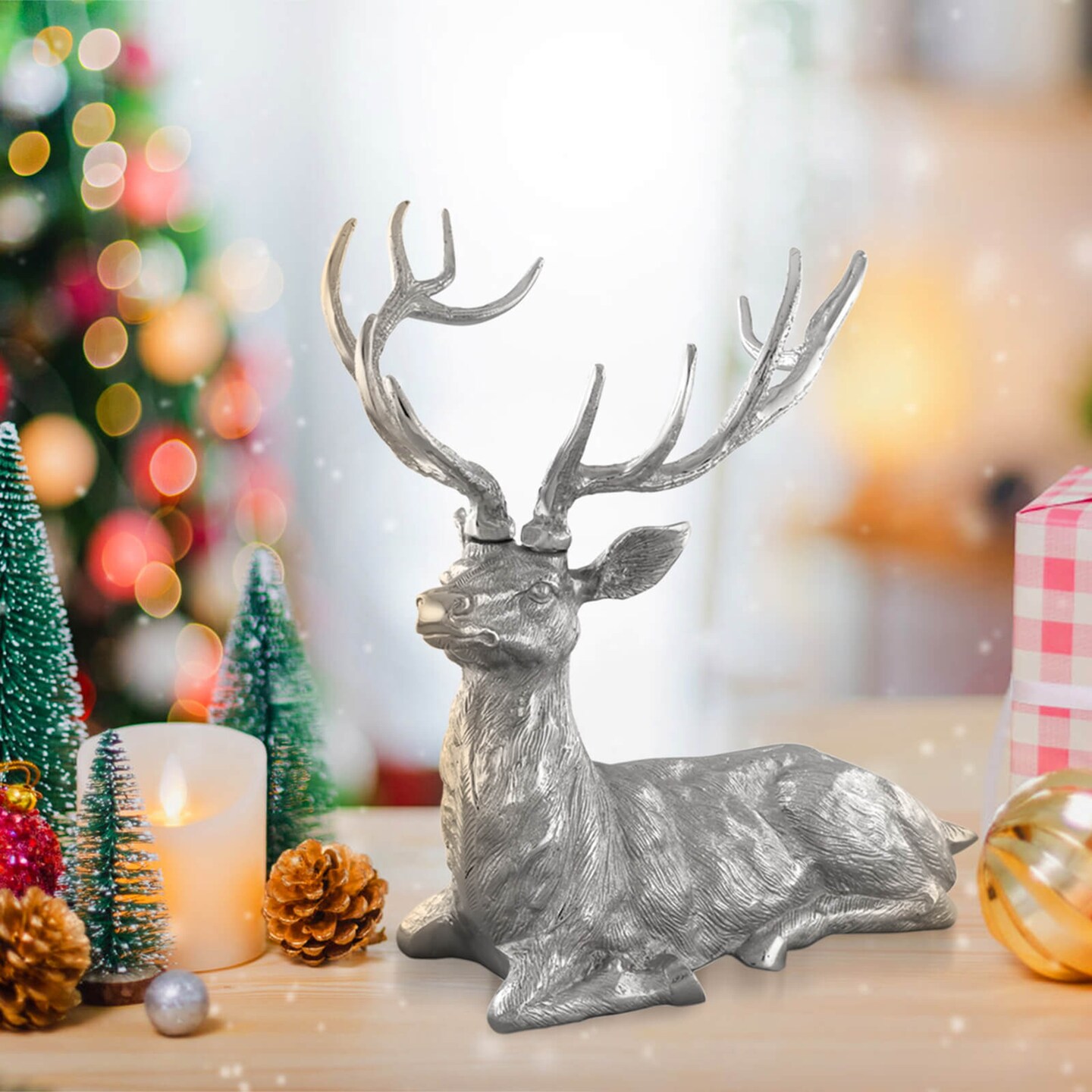 Costway Sitting Reindeer Statue Christmas Decor Statue Aluminum 17.5&#x22; x 15&#x22; x 17.5&#x22;