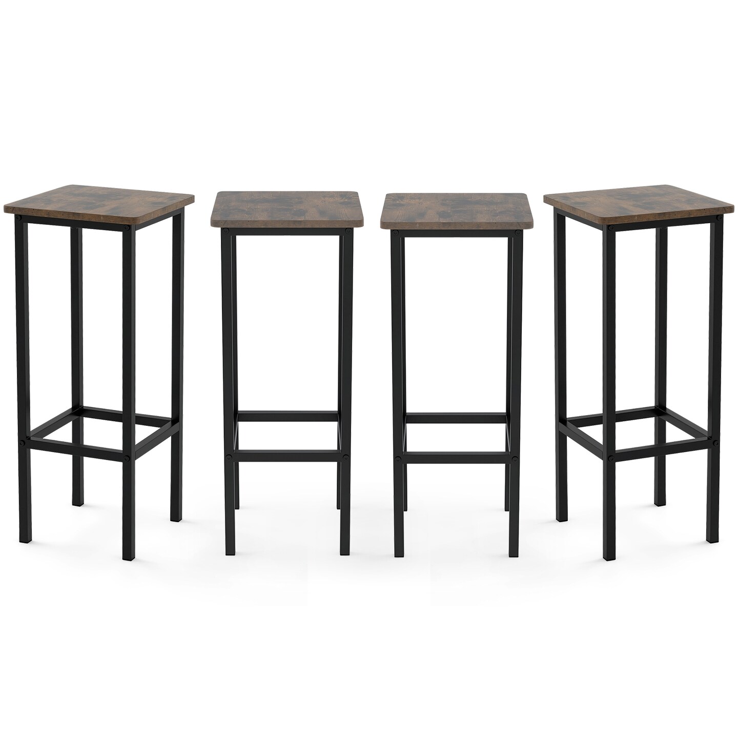4-Piece Bar Stool Set with Coffee Upholstery and Metal Legs with Footrest - 12&#x22; x 12&#x22; x 28&#x22;