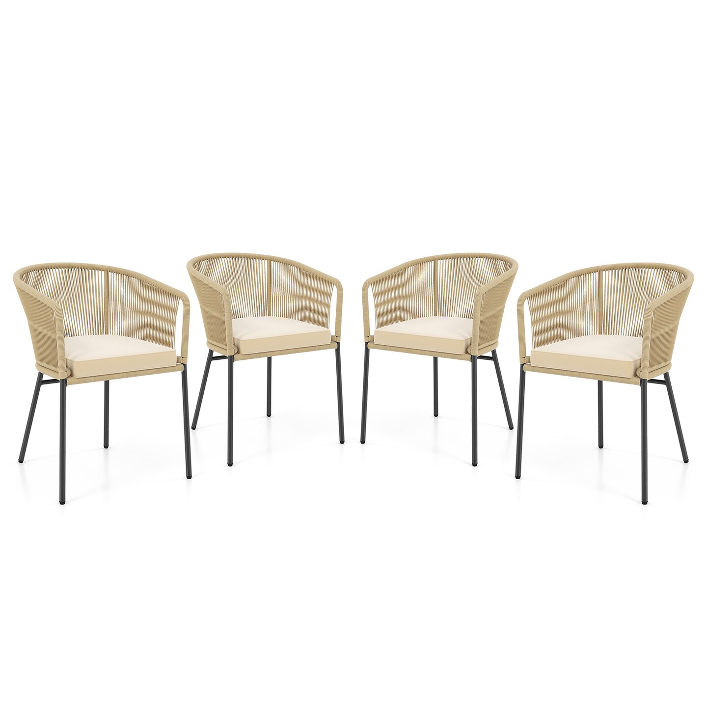 Patio Chair Metal Frame Cushioned Seat Ergonomic Backrest Outdoor Beige