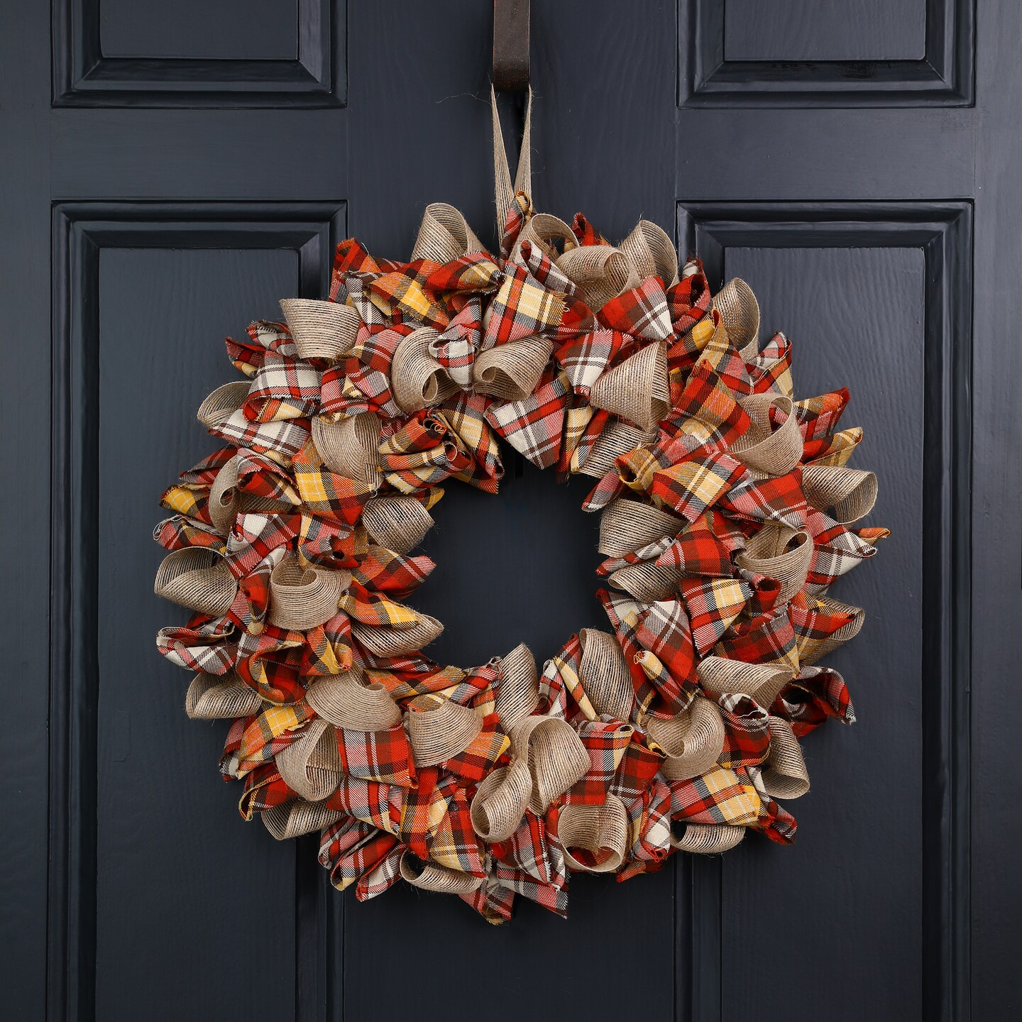 18.5&#x22;D Fall Doorway &#x26; Wall Fabric Plaid Wreath