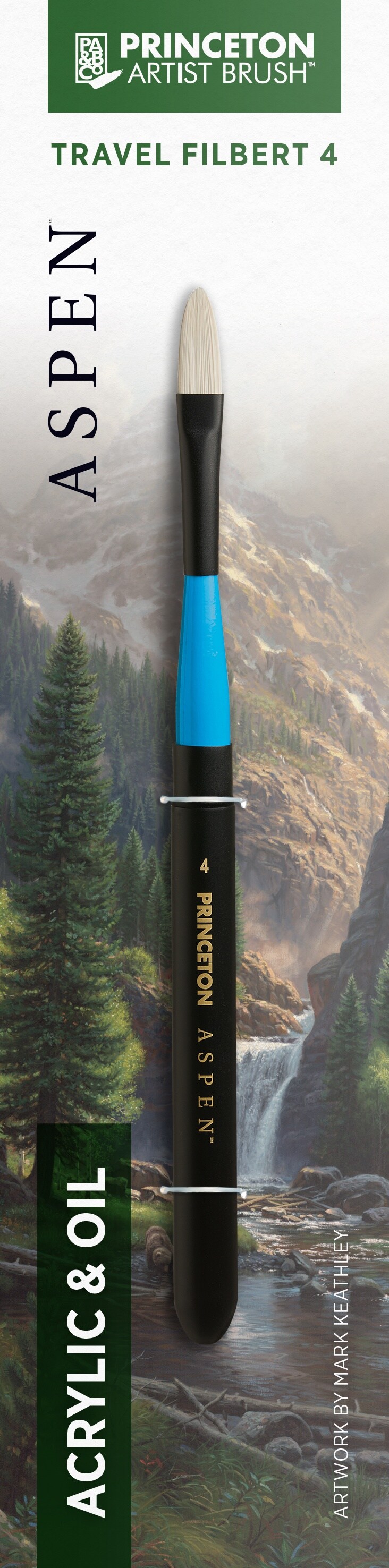 Princeton Series 6500 Aspen Synthetic Brush-Long Handle Travel Filbert Size 4
