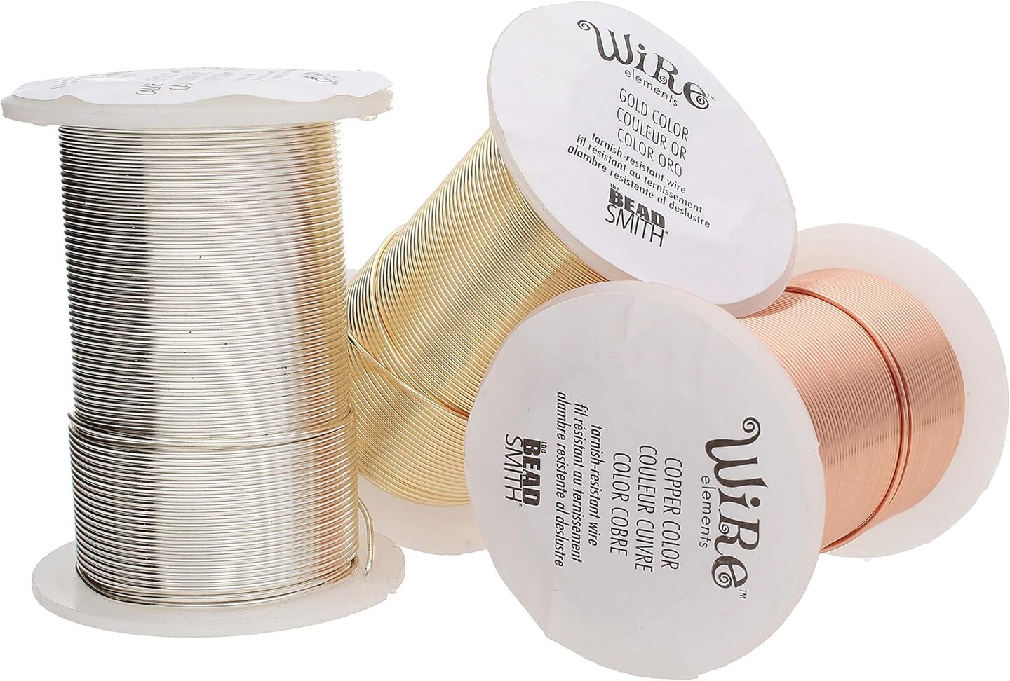The Beadsmith Wire Elements 22-Gauge Lacquered Tarnish-Resistant Copper Wire for Jewelry Making, 4-8 Yard, 18.29 Meter Spools (Gold, Silver, &#x26; Copper Color)