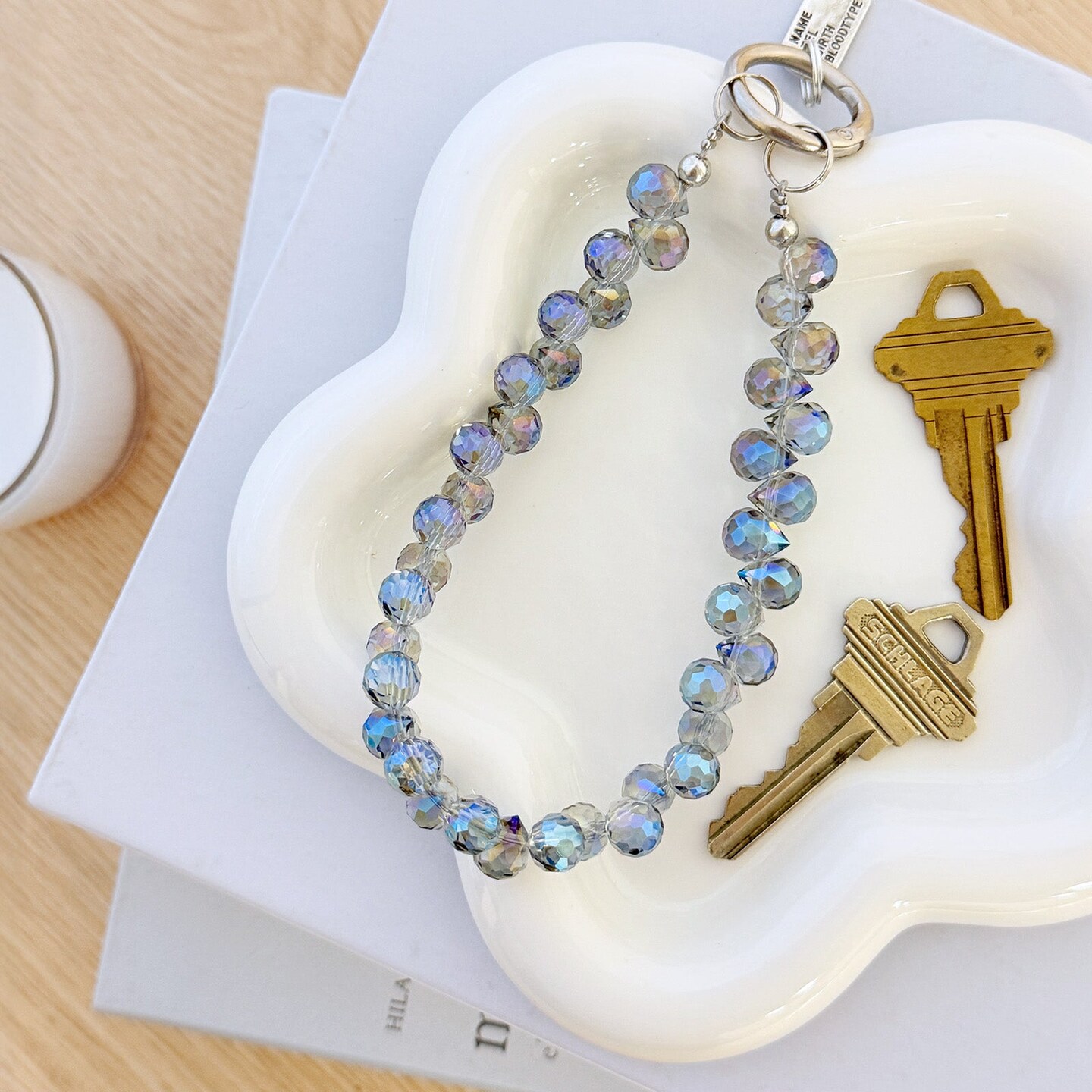 Wrapables Sparkling Beaded Cell Phone Wrist Strap, Keychain, Bag Charm with Lanyard Tether Tab, Blue Crystal