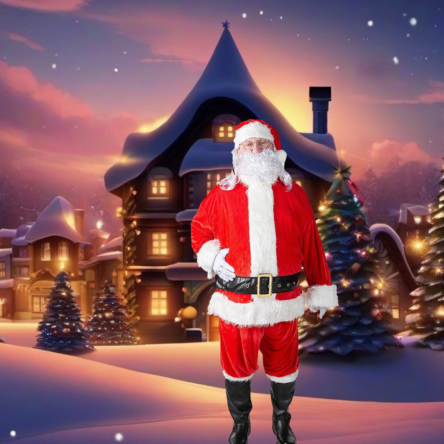 Plus Size Mens Santa Suit Velour Jacket, Pants, Hat, Beard and Belt Set