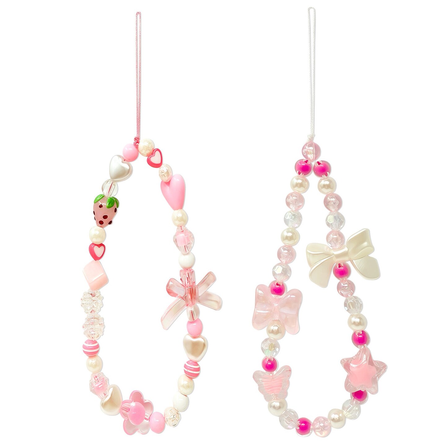 Wrapables Charms and Beads Cell Phone Wrist Strap, Keychain, Bag Charm (Set of 2), Bows and Hearts