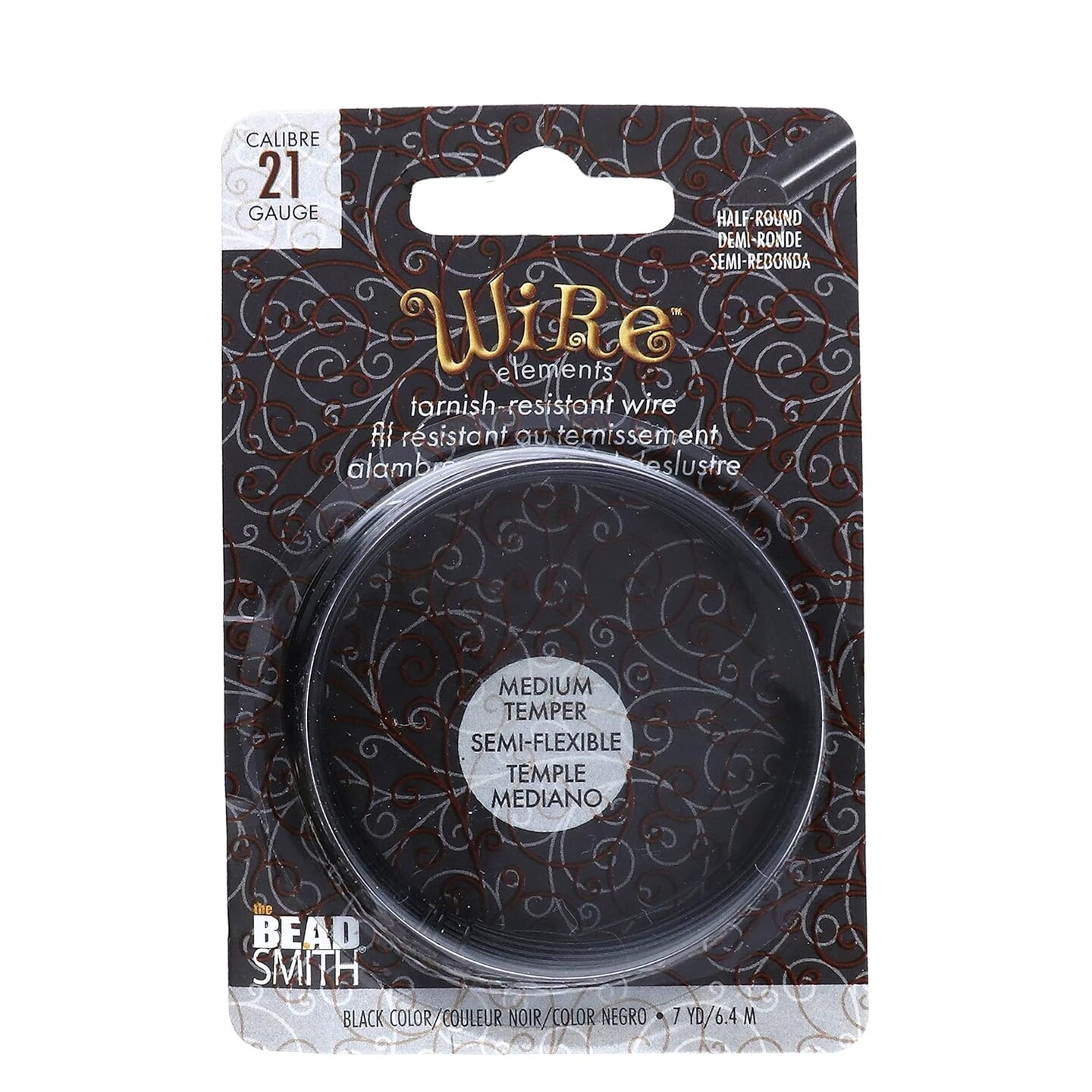 The Beadsmith Half-Round Craft Wire - Wire Elements - Medium Temper - 21 Gauge, 7 Yard Coil - Black Color - Beading Wire Used for Jewelry Making, Wire Wrapping, and Other DIY Arts &#x26; Crafts