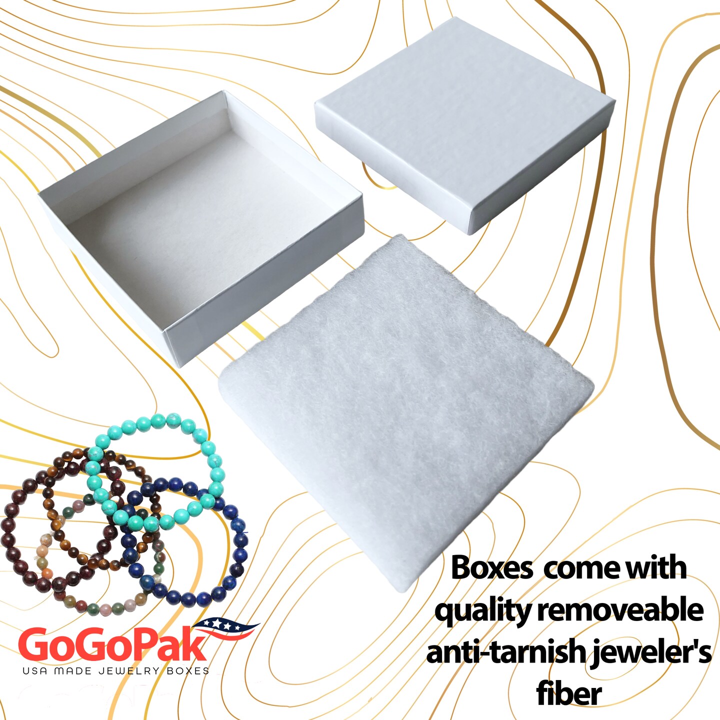 MADE IN USA - 100 Boxes - Gloss White Jewelry Boxes with Cotton Filling - 3.5&#x22;x3.5&#x22;x7/8&#x22;