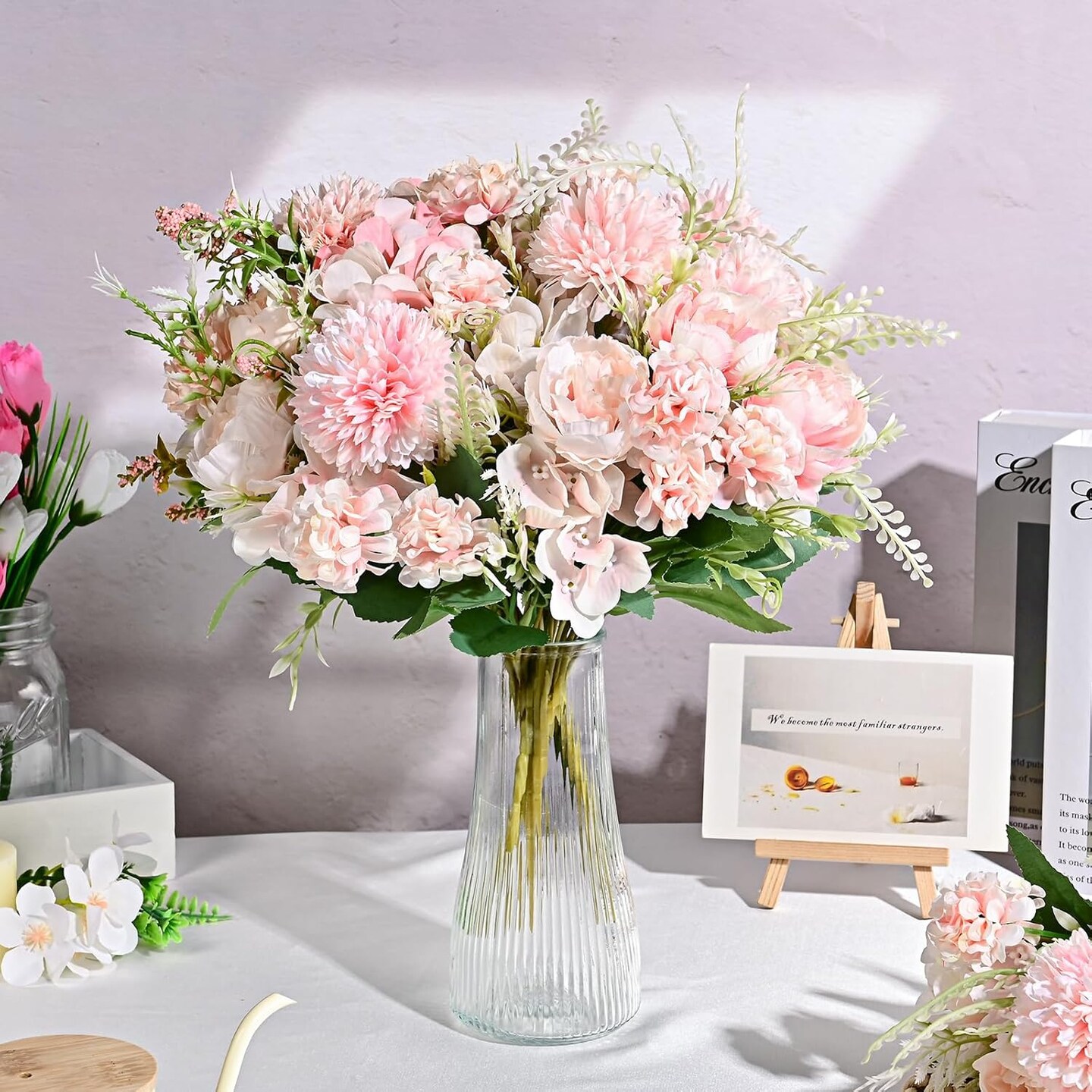 12 Bundles Peonies Artificial Flowers Silk Flowers Fake Peony Bouquet Faux Peonies Flowers Bulk for Decoration Vase Florals Arrangements Home Wedding Centerpieces Party Decorations