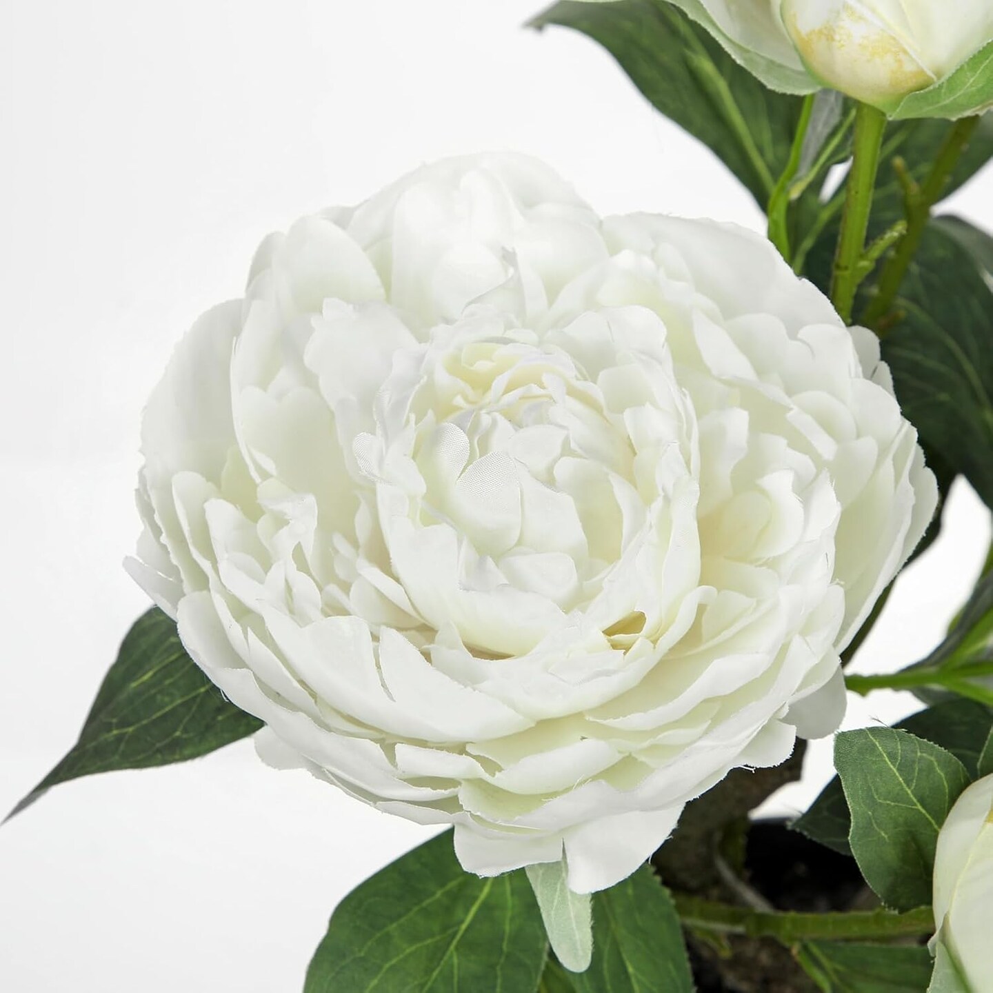 White Fake Peonies Artificial Flowers in Pot 16.9&#x22; Small Peonies Tree Indoor Outdoor Faux Plants &#x26; Flowers Peony Silk Flowers Potted Plant Artificial Peony Floral Arrangement Desk Home Decor