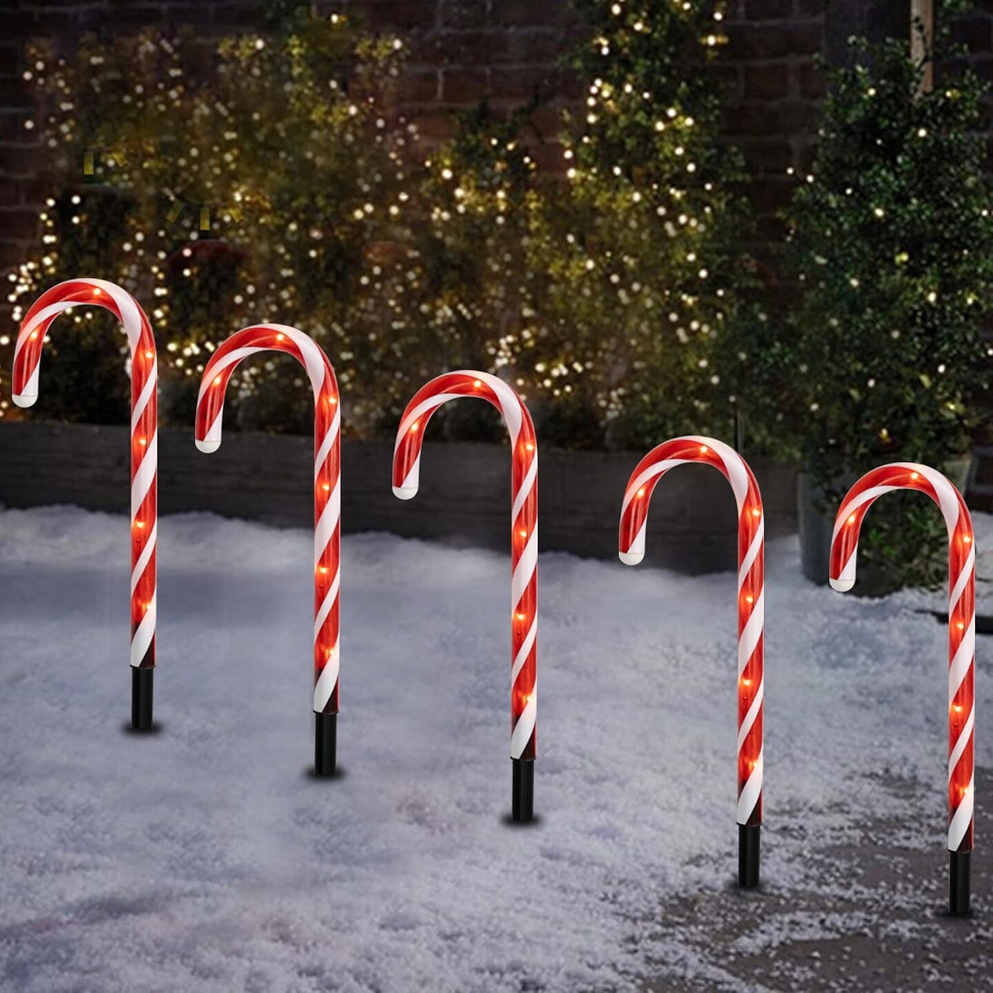 12 Pack 16" Christmas Candy Cane Pathway Markers, Xmas Pathway Lights Outdoor with 72 Warm White Lights for Walkway Garden Lawn Holiday Decorations