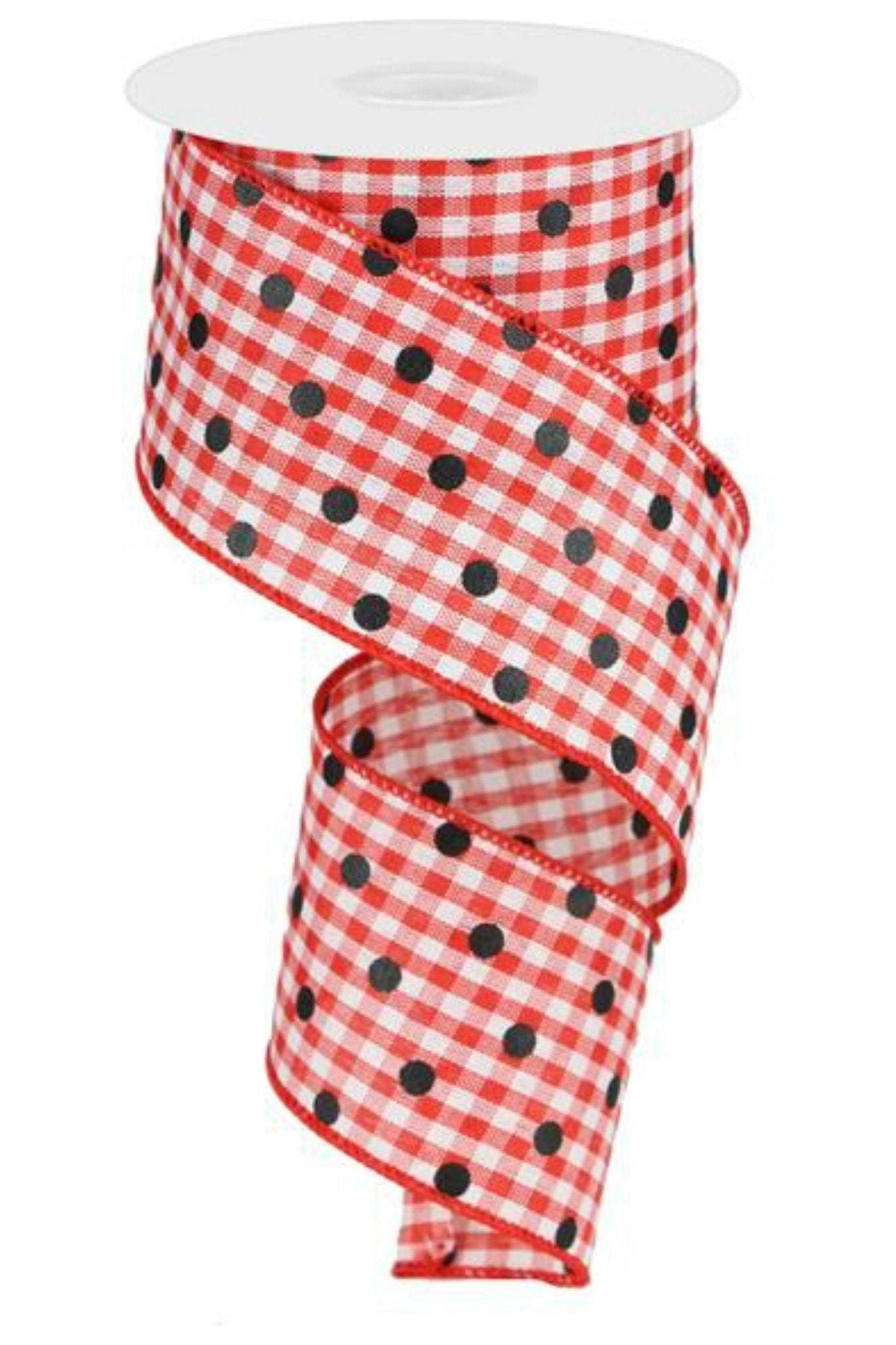 2.5&#x22; Polka Dot Gingham Check Ribbon: Red (10 Yard)