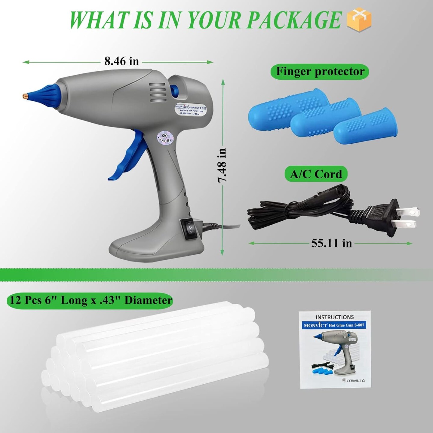 Full Size Hot Glue Gun, 120W&#x26;80W Glue Guns Dual Temp Large Industry Glue Gun, Corded Detachable Cord Use Stand-Up Base Anti-drip Hot Melt Glue Gun with 12 Glue Sticks for Art DIY Craft Repair