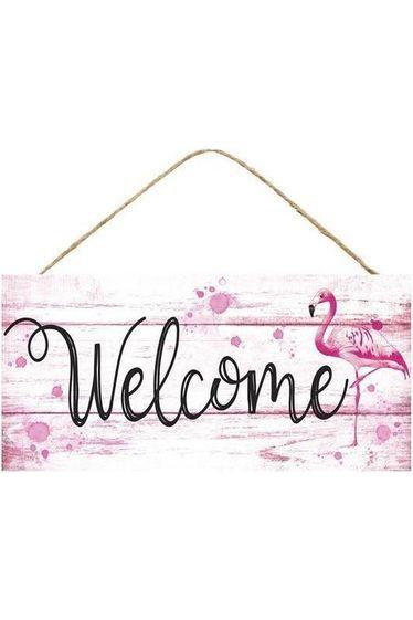 12&#x22; Wooden Sign: Flamingo Welcome