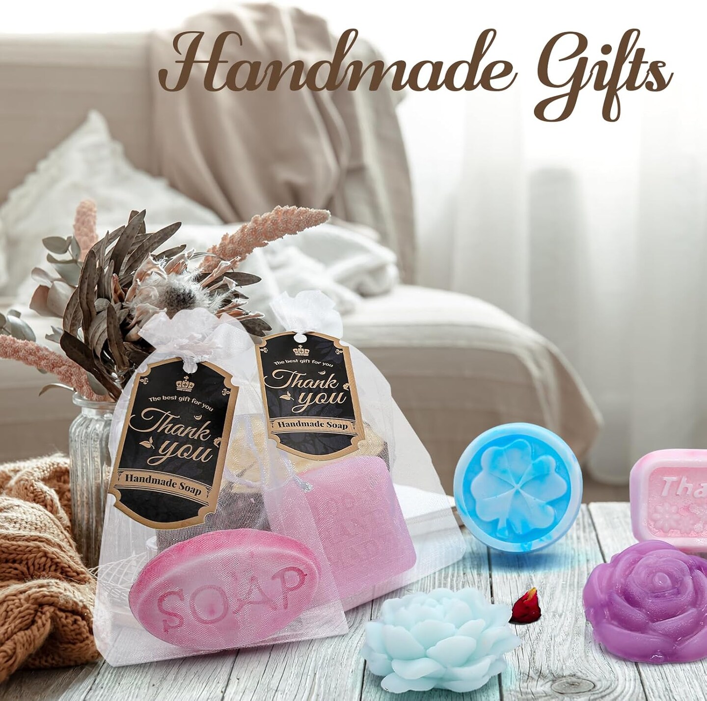 Soap Making Kit for Adults &#x26; Kids - Soap Making Supplies with Melt and Pour - Base,6 Silicone Molds, Colorant,Fragrances,Dried Flowers,Gift Card,DIY Craft Kit for Beginners