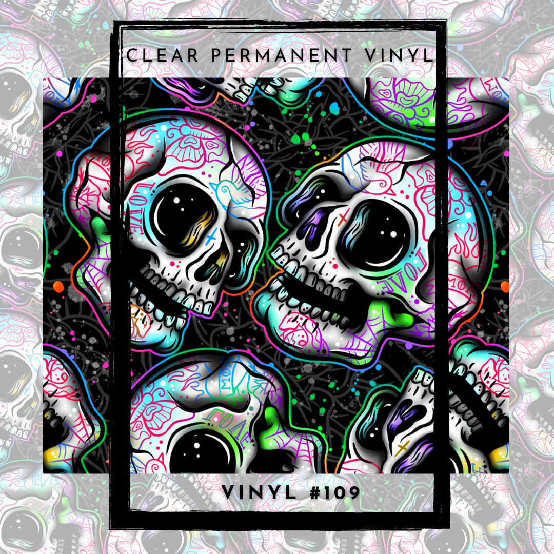 #109 CLEAR Neon Skull- August Maker 2023  12x12 Pattern Vinyl