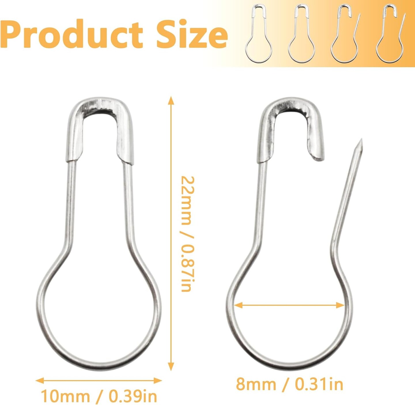 1000pcs Metal Safety Pins, Bulb Gourd Pins, 0.9&#x201D; Clothing Tag Pin Calabash Pin Pear Shaped Bead Needle Pins for Crafts Clothes Crafting Knitting Sewing Making Accessories (Sliver)