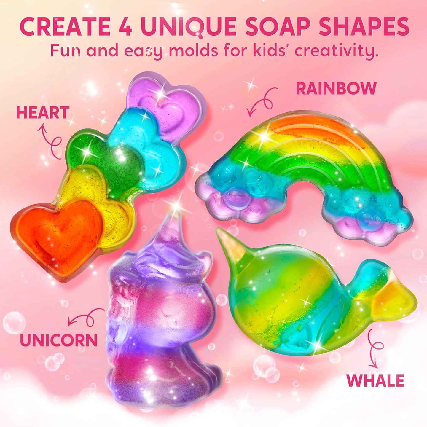 Soap Making Kit- Make Your Own Soap- DIY Unicorn Soap with 4 Molds, Spa Science Kit for Kids, Stem Activity Gifts for Toddler Kid Aged 6+, Girl Birthday Present