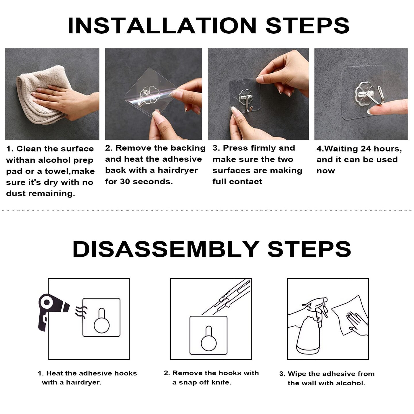 Adhesive Wall Hooks for Hanging, 16 Pack Self Sticky Hooks Heavy Duty 22lb Clear, Removable Shower Hook No Damage for Towel Key Coat Wreath Picture Outdoor Ceiling Bathroom Kitchen, Waterproof