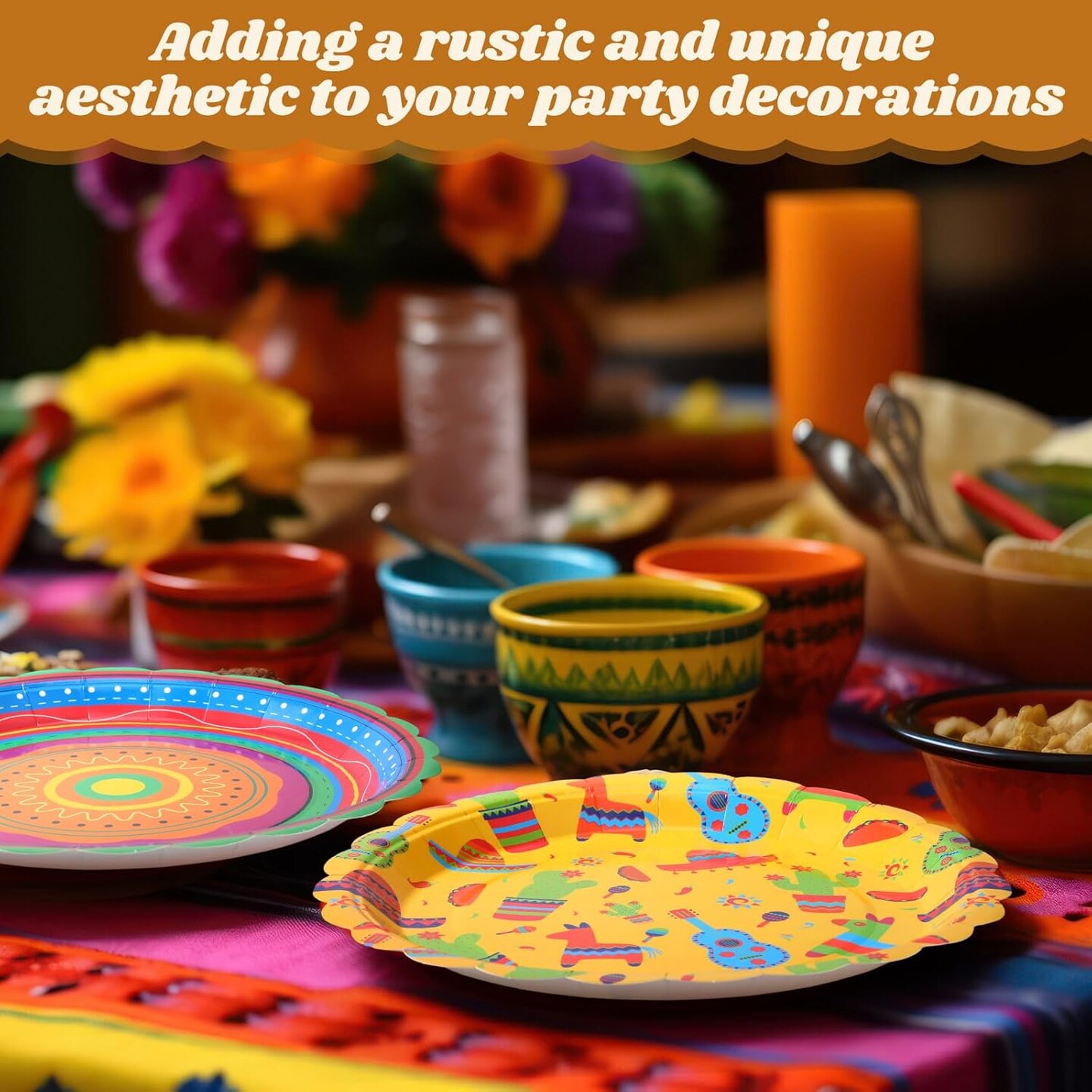 100 Pack 9 Inch Mexican Paper Plates Fiesta Dinner Plates Cinco De Mayo Disposable Tableware for Mexican Taco Tuesday Birthday Party Decorations Supplies(Classic)