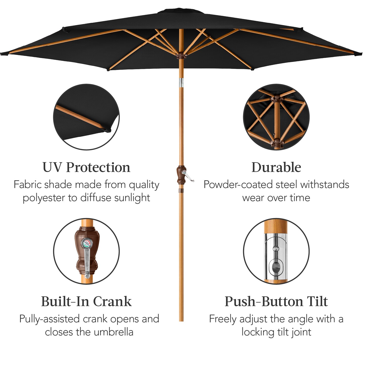Best Choice Products 10ft Outdoor Woodgrain Pattern Steel Market Patio Umbrella w/ Crank, Tilt