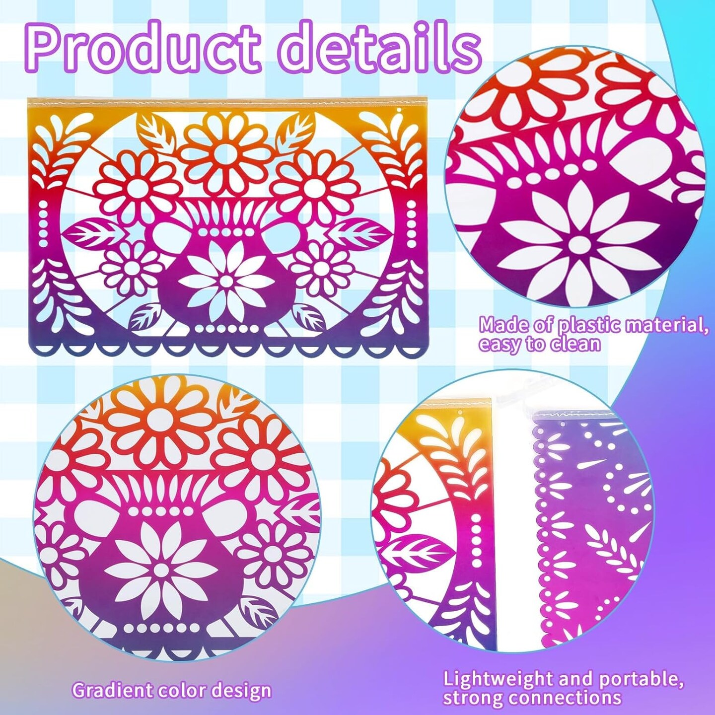 33 Feet Mexican Fiesta Banners -Large Plastic Papel Picado Banner Fiesta Party Decorations