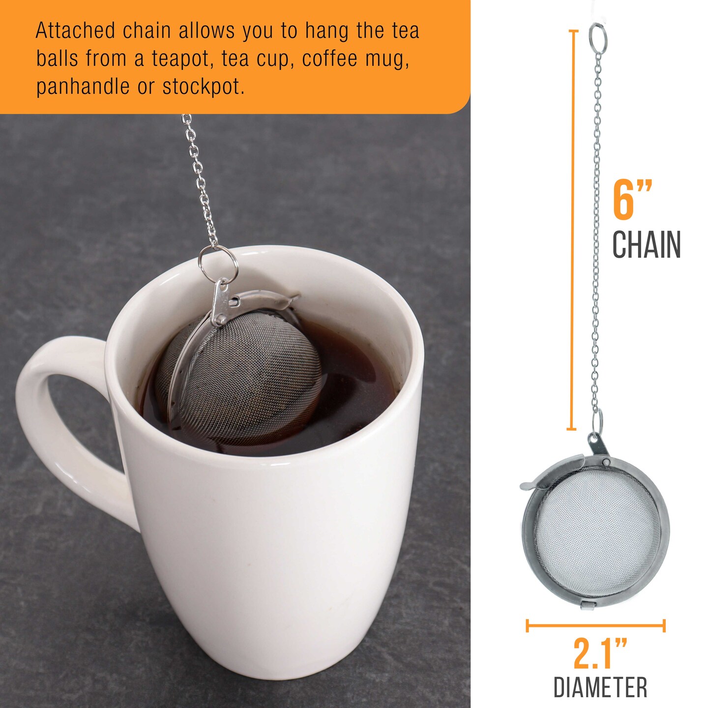 U.S. Kitchen Supply&#xAE; 2 Premium Stainless Steel Tea Ball Strainer Infusers - 2.1&#x22; Size with Extra Fine Mesh