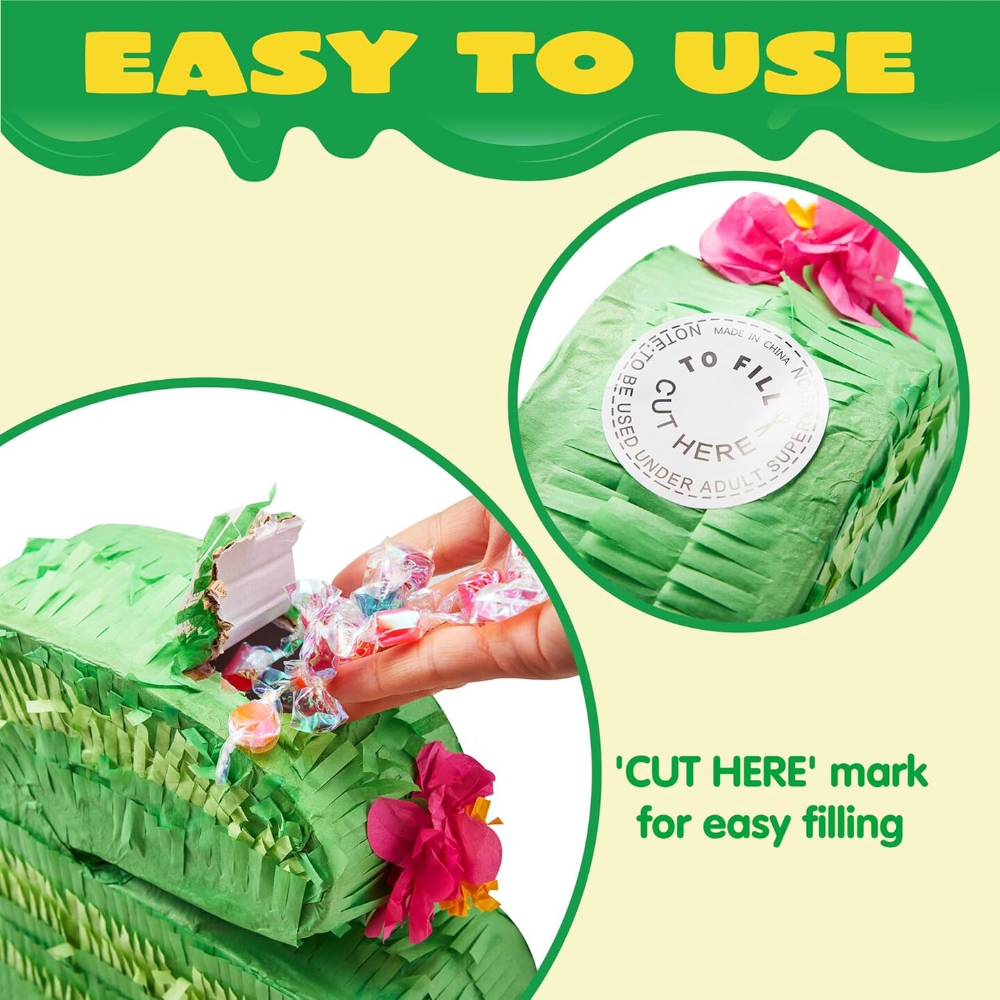 Cinco De Mayo Cactus Pinata for Kids Birthday Party, (16.75x11.25x3 in.) for Fun Fiesta Taco Party Supplies, Luau Event Photo Props, Mexican Theme Decoration, Carnivals Festivals, Taco Tuesday Event