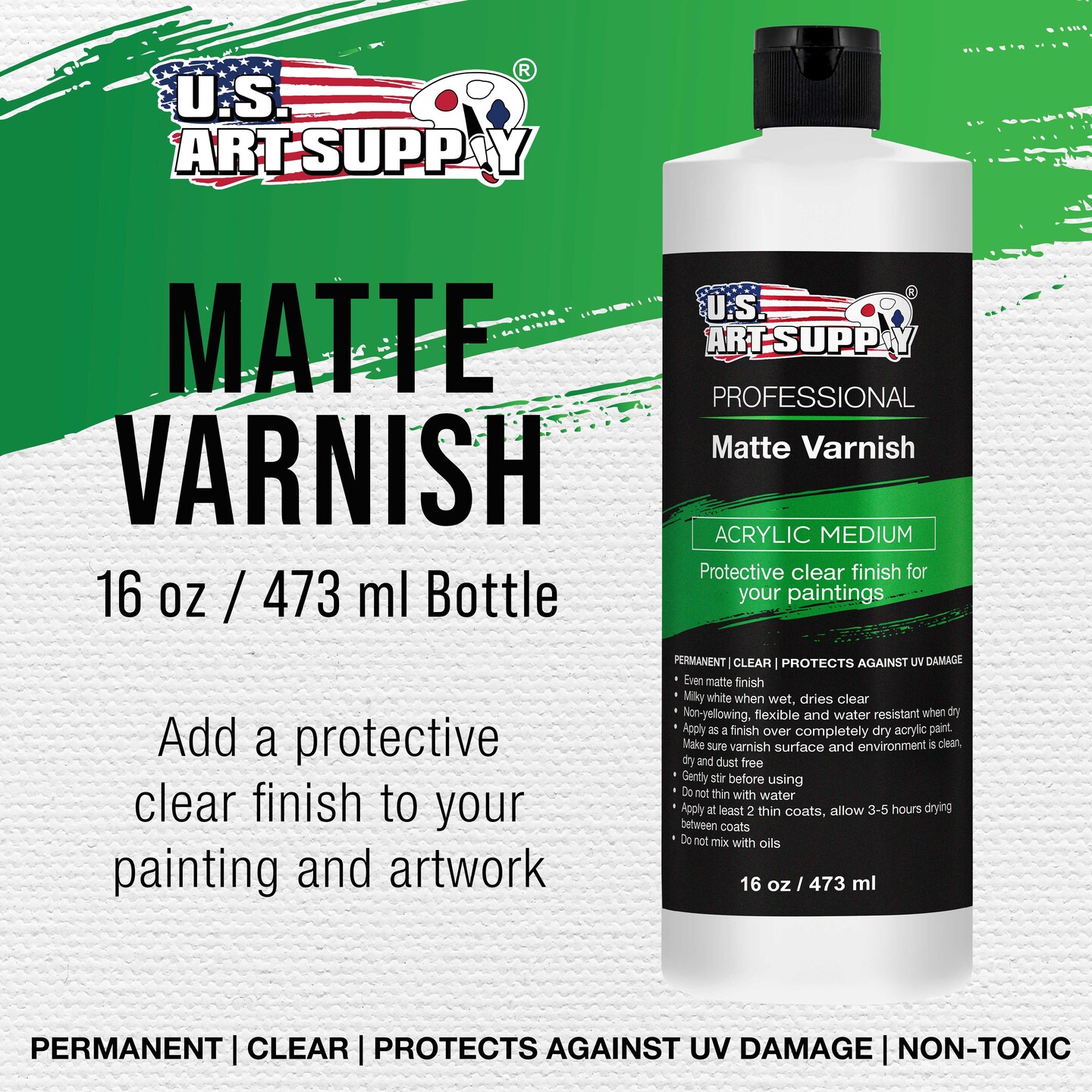16 oz Matte Acrylic Varnish for Acrylic Painting, Permanent Clear Protection, Reduces UV &#x26; Photography Glare