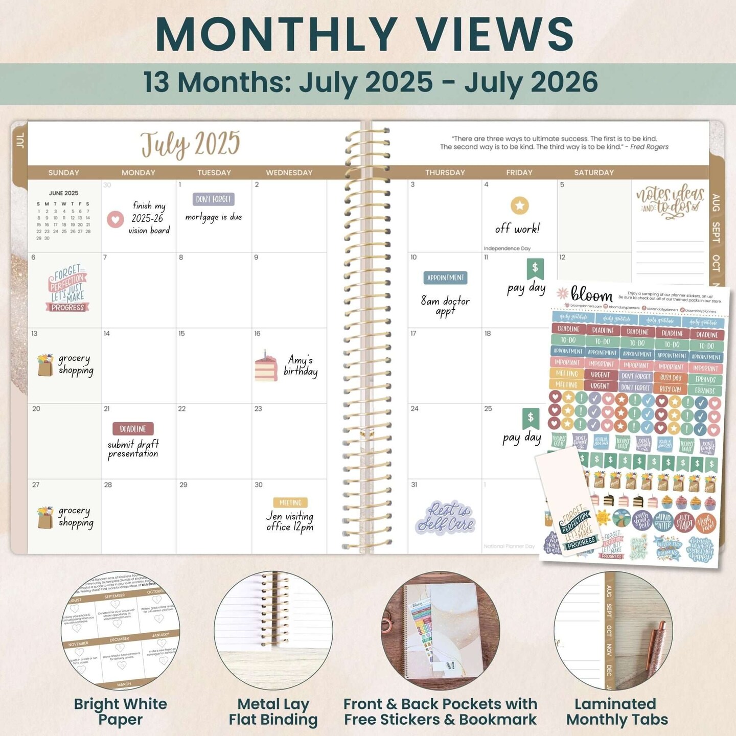 bloom daily planners 2025-26 Academic Planner, Soft Cover, 8.5&#x22; x 11&#x22;, Brushed Beige