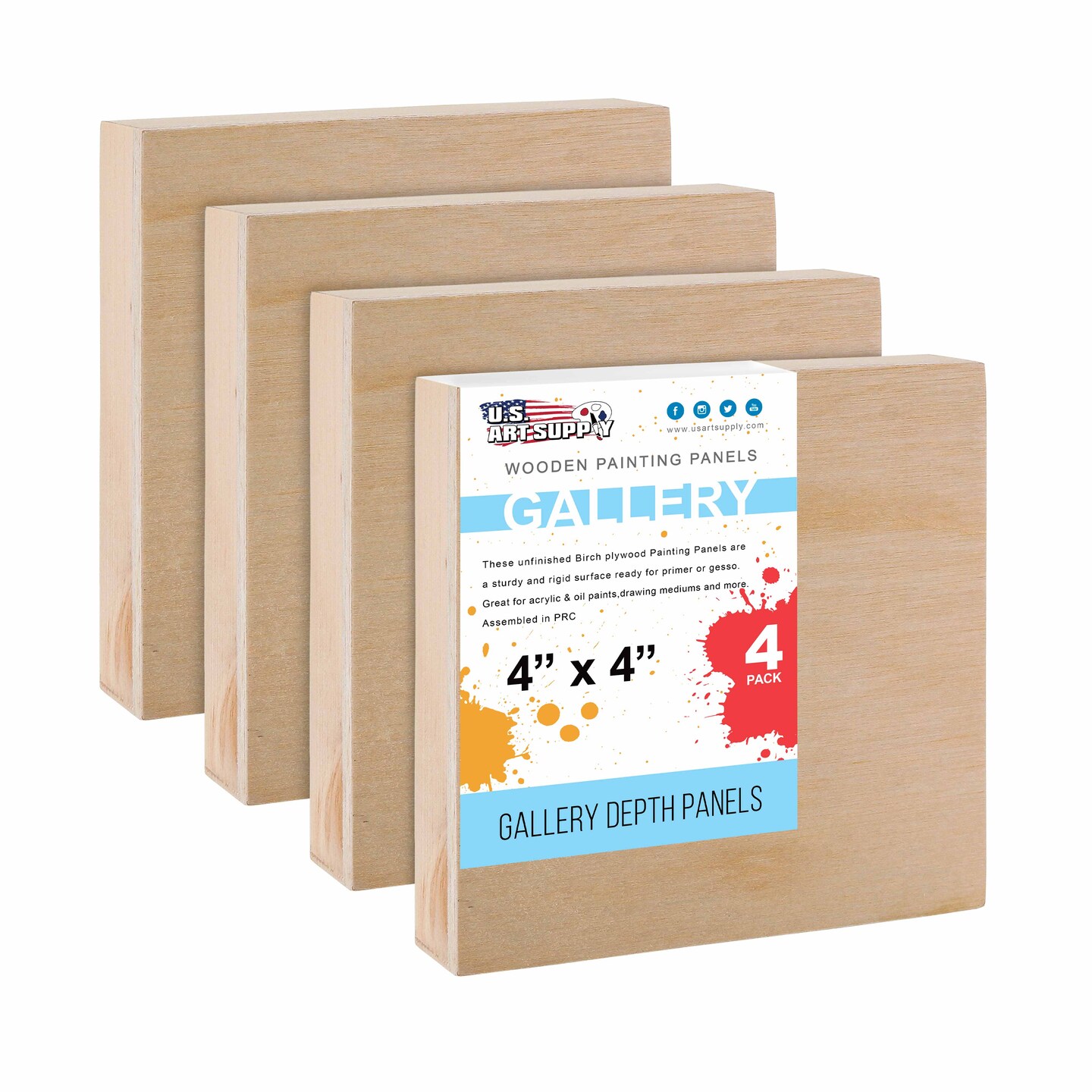 4x4 inch Cradled Wood Panels for Painting, Gallery 1-1/2&#x22; Deep (4 Pack) - Artist Depth Wooden Wall Canvases - Mixed-Media Craft, Acrylic, Oil, Encaustic, Paint Pouring