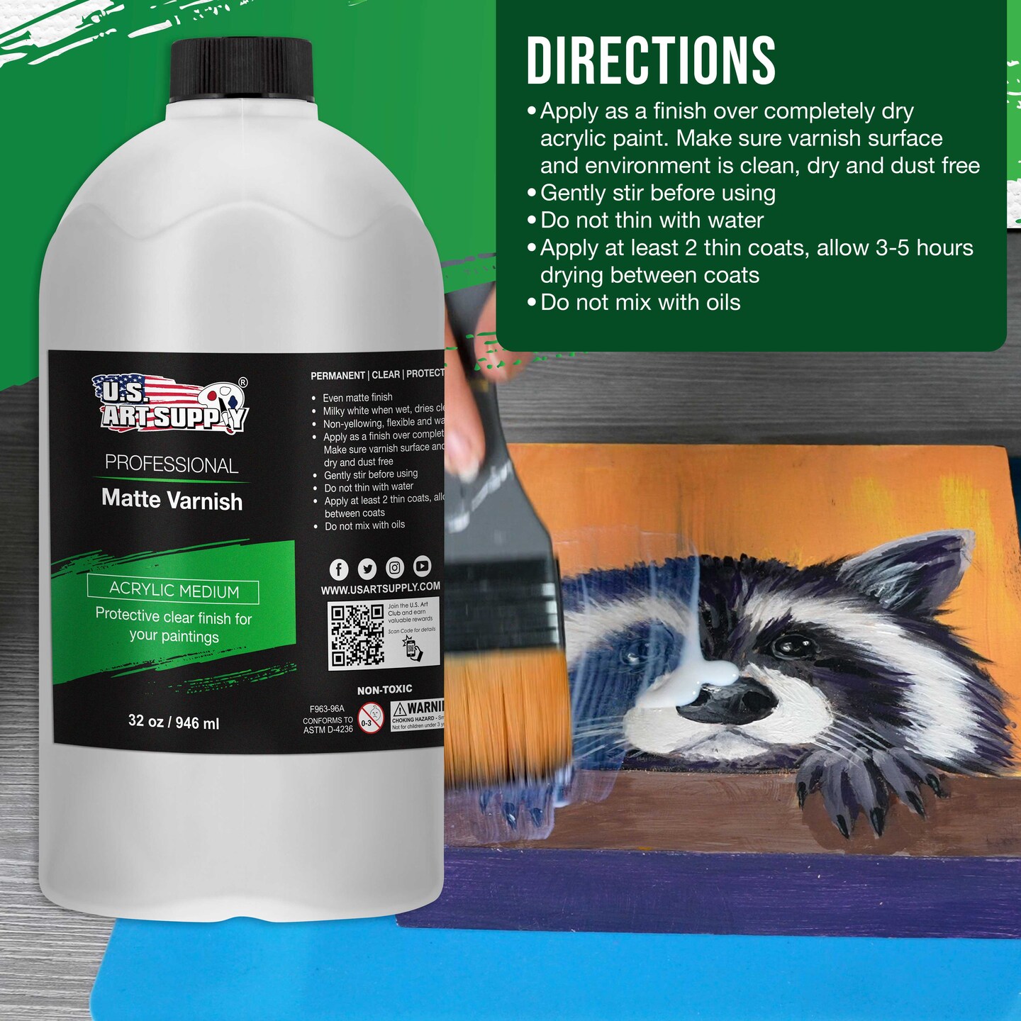 32 oz Matte Acrylic Varnish for Acrylic Painting, Permanent Clear Protection, Reduces UV &#x26; Photography Glare