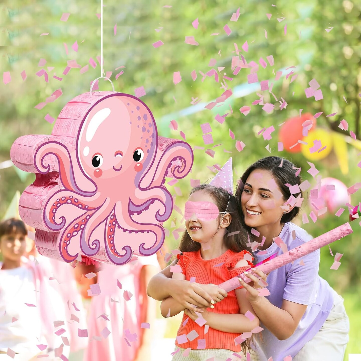 Octopus Party Supplies Small Octopus Pi&#xF1;ata with Blindfold Bat Confetti Under the Sea Party Decorations Ocean Octopus Pi&#xF1;ata