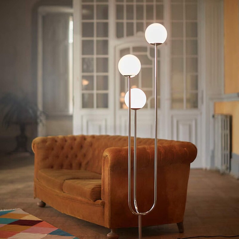 Floor Lamp in Chrome and Opal Glass