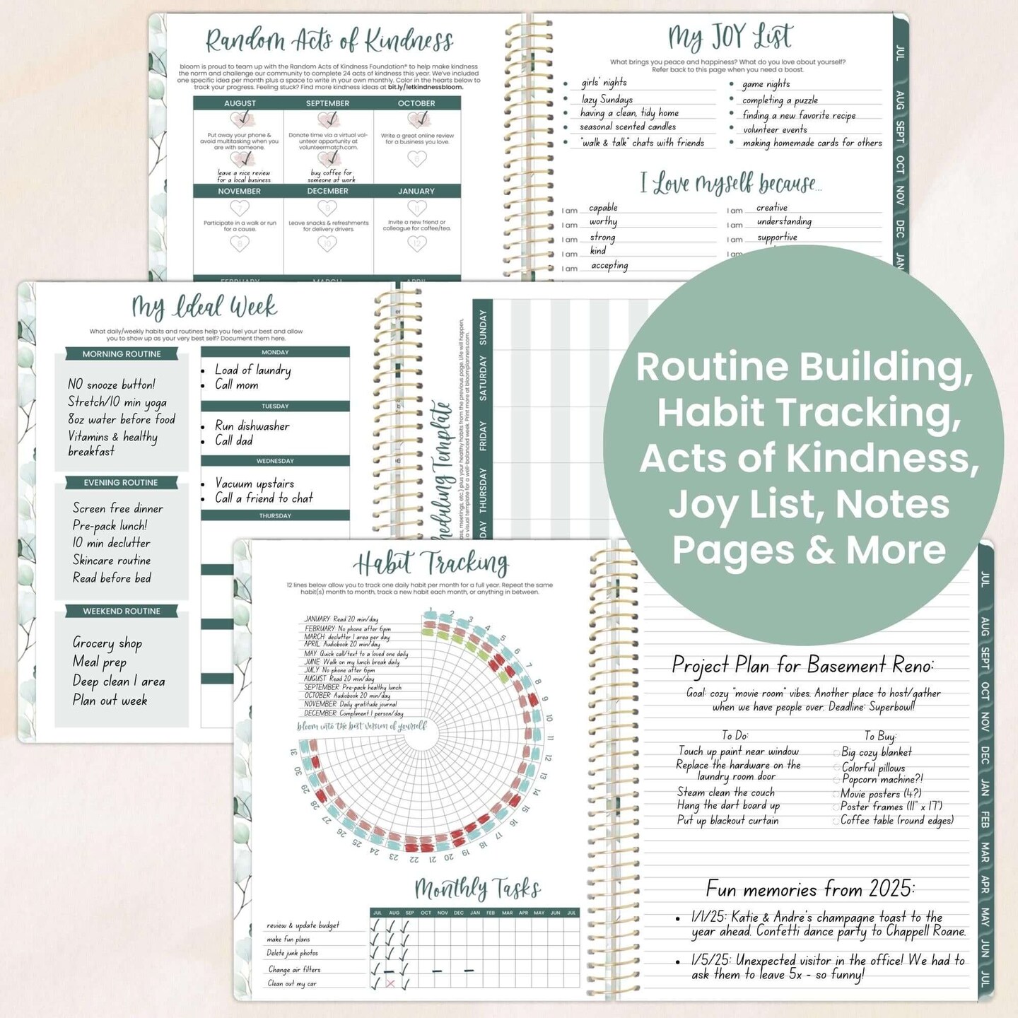 bloom daily planners 2025-26 Academic Planner, Soft Cover, 8.5&#x22; x 11&#x22;,  Boho Greenery