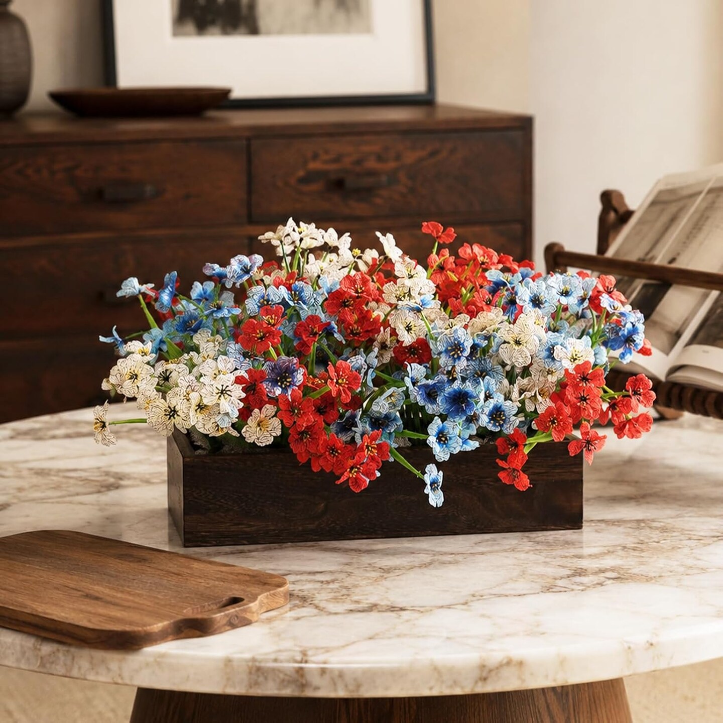 18PCS Red White & Blue Artificial Flower Centerpieces with Wooden