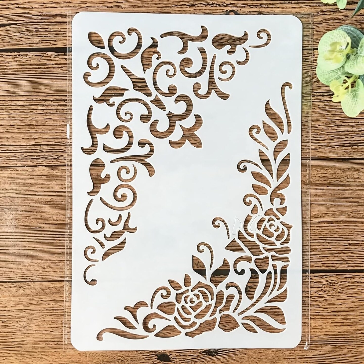 A4 Floral Edge Stencil for Painting, Reusable Vintage Frame Background Template for Wood Wall Furniture Scrapbook Canvas DIY Crafts, 8.3 x 11.7 Inch
