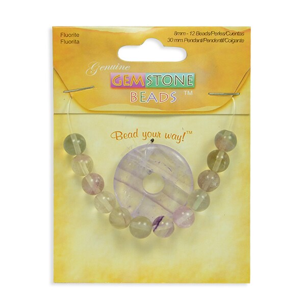 Fluorite Gemstone Beads &#x26; Pendant - 8mm - 13 pcs.